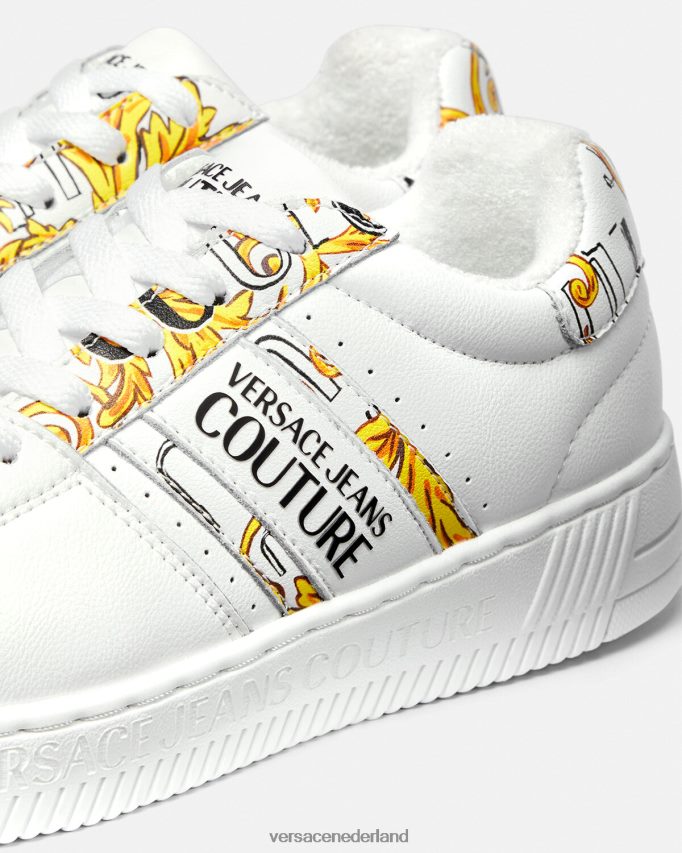 Versace meyssa sneakers met logoborstelcouture vrouwen goud en wit schoen J2T4F42295