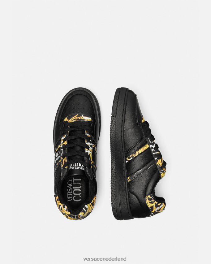 Versace meyssa sneakers met logoborstelcouture vrouwen zwart goud schoen J2T4F42296