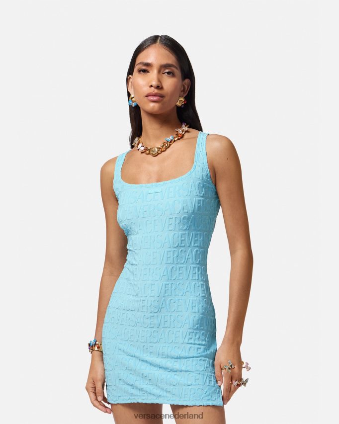 Versace allover handdoekjurk cover-up vrouwen lichtblauw ondergoed en strandkleding J2T4F41190