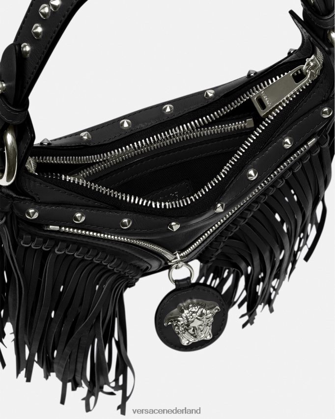 Versace Herhaalde mini-hobotas met franjes vrouwen zwart Tassen J2T4F4297