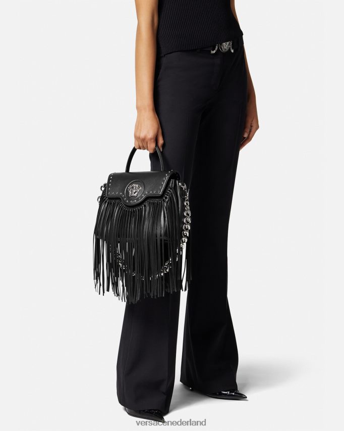 Versace la medusa handtas met franjes vrouwen zwart Tassen J2T4F4363